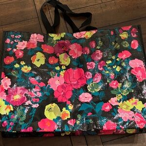 Vera Bradley Large Reusable Black Tote with Pink and Yellow Floral Design